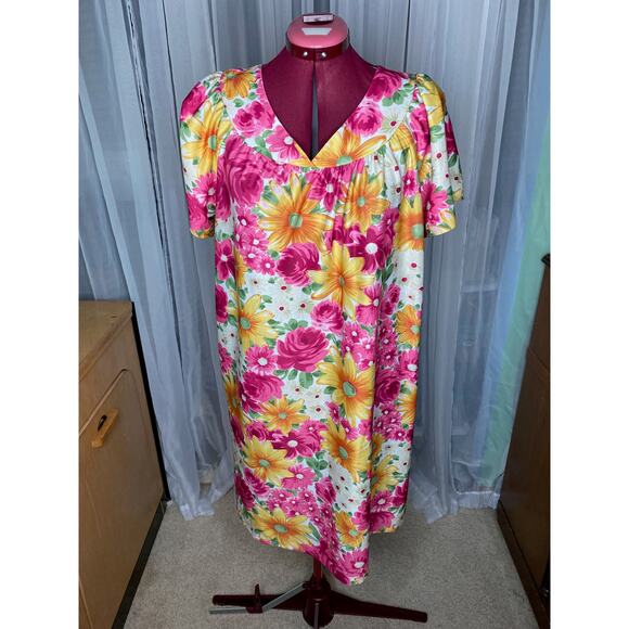 Anthony Richards floral house dress duster flutter sleeves pink orange - Picture 1 of 8